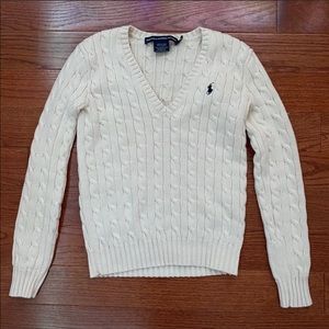 ralph lauren cable knit v neck sweater